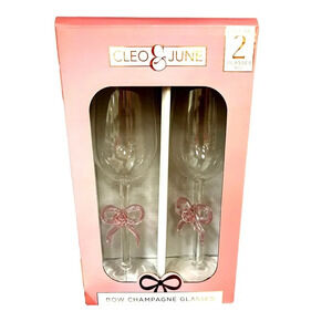 Pink Bow Champagne Flutes Set of 2 Elegant Wedding Toast Glasses Gift Boxed
